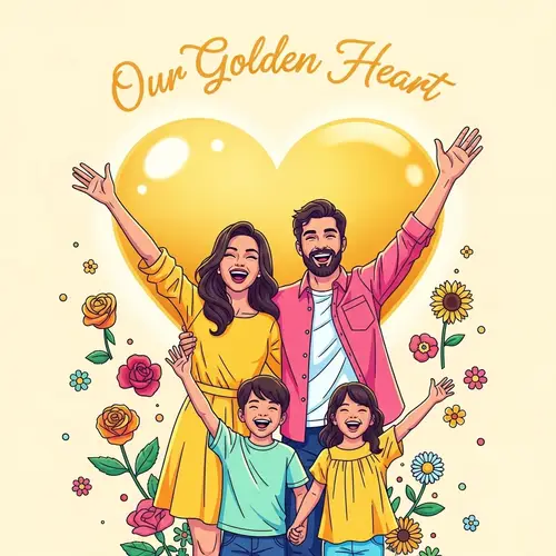 Happy Family with Golden Heart Poster | Love & Happiness Theme