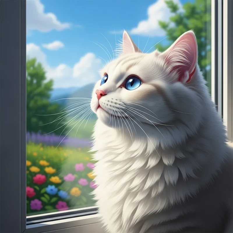 Fluffy White Cat With Blue Eyes Exploring the World | Curious & Longing Fluffy White Cat With Blue Eyes Exploring the World | Curious & Longing