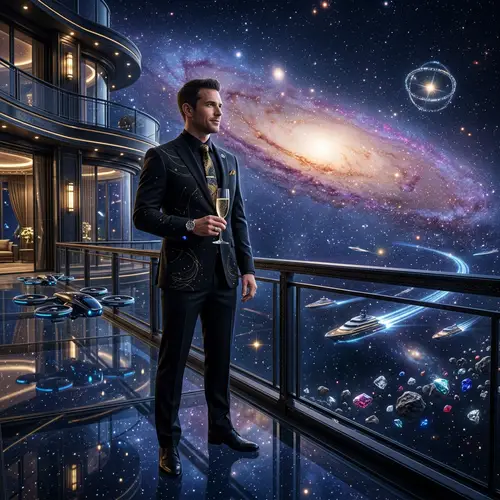 Cosmic Magnate in a Luxurious Galaxy Landscape