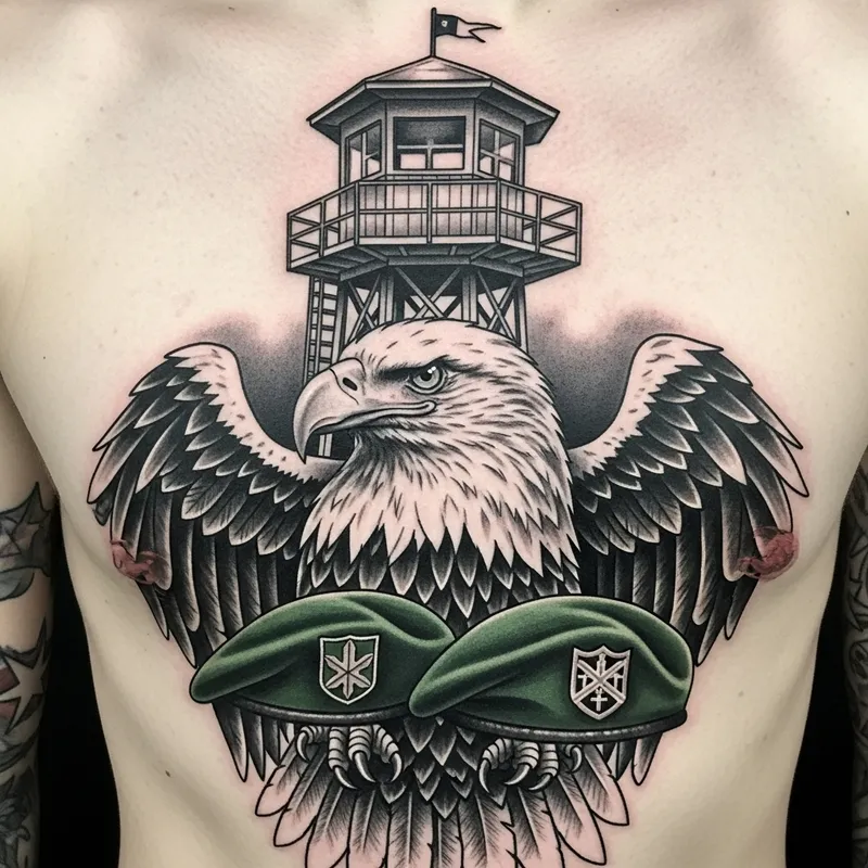 Eagle Booth Tattoo Design with Green Berets | Military Symbol