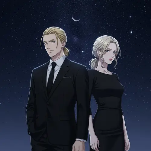 Edward & Winry in Black Suit and Dress - Starlit Evening