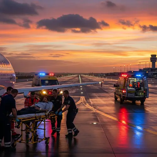 International Airport Rescue Scene at Sunset