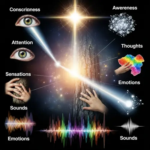 Consciousness, Awareness, Attention, Thoughts, Sensations, Sounds, Emotions