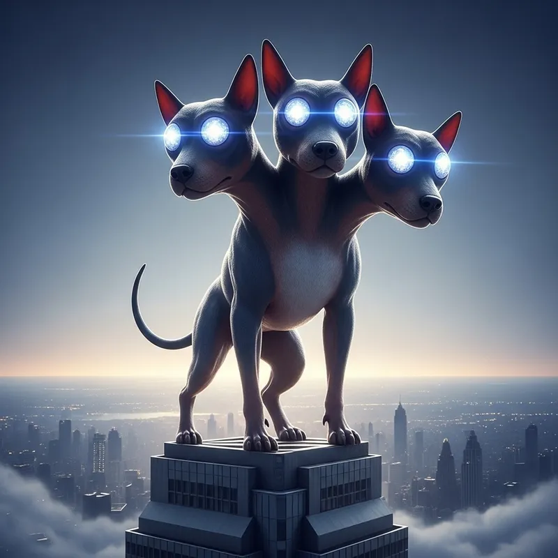 Majestic Three-Headed Dog Sculpture