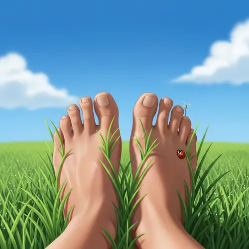 Tranquil Image of Human Feet on Grassy Field