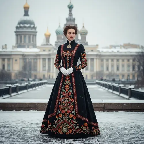Russian Folklore Inspired Evening Dress in Saint Petersburg