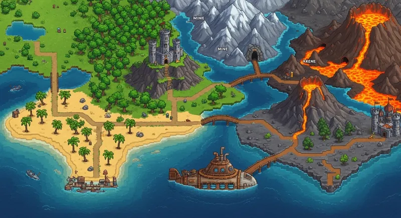 Pixel Art Adventure: Diverse Environments in Top-Down View