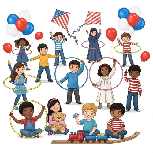 Diverse American Children Playing with Traditional Toys