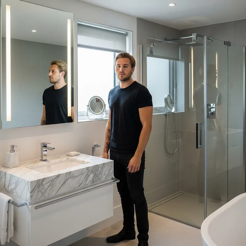 Luke Hemmings Look-alike in Stylish Bathroom Setting