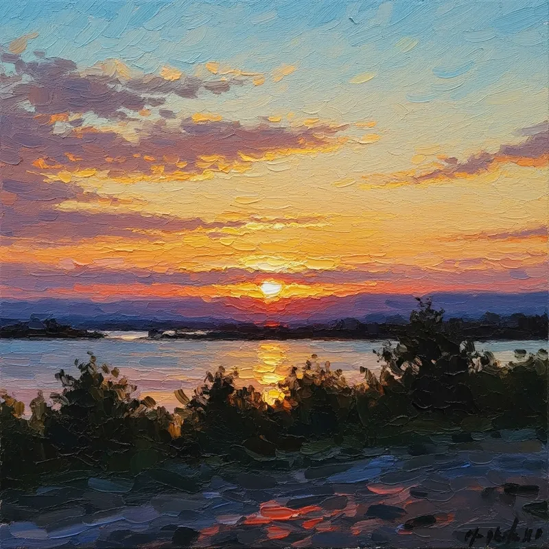 Sunset in Impressionist Style: A Vibrant Scene