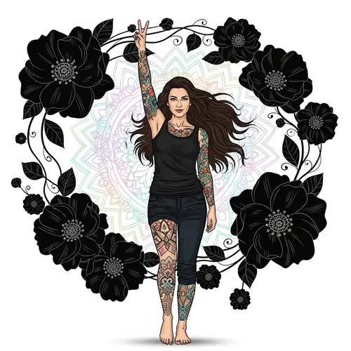 Caucasian Woman with Long Hair and Intricate Tattoos