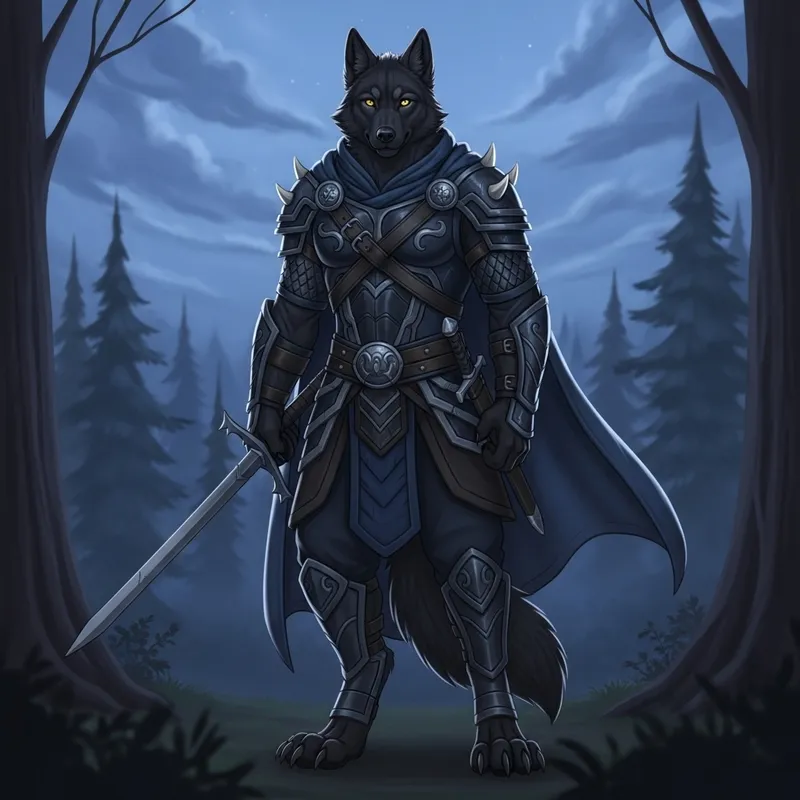 Mystical Black Wolf in Nordic Warrior Attire