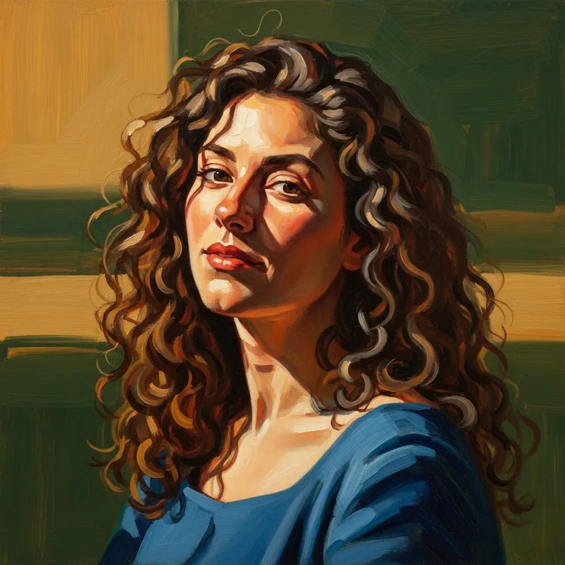 Curly Haired Woman Oil Painting
