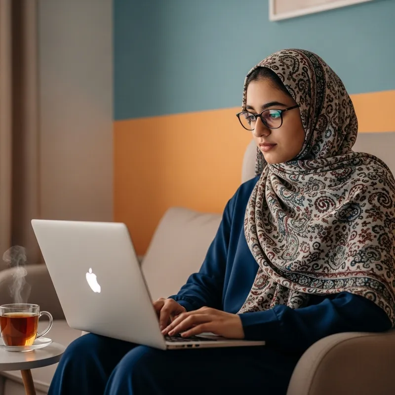 Hijabi Girl Working on Laptop | Productive Scene