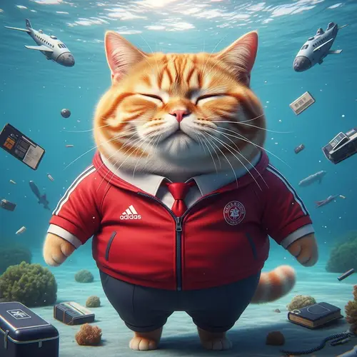 British Breed Red-Haired Cat in Underwater Adventure