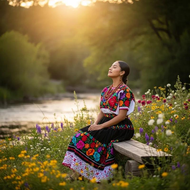 Tranquil Hispanic Girl Embracing Nature's Beauty Tranquil Hispanic Girl Embracing Nature's Beauty