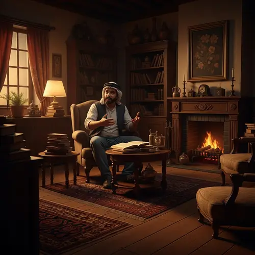 Cozy Room Stories: Middle-Eastern Storyteller in Homely Setting