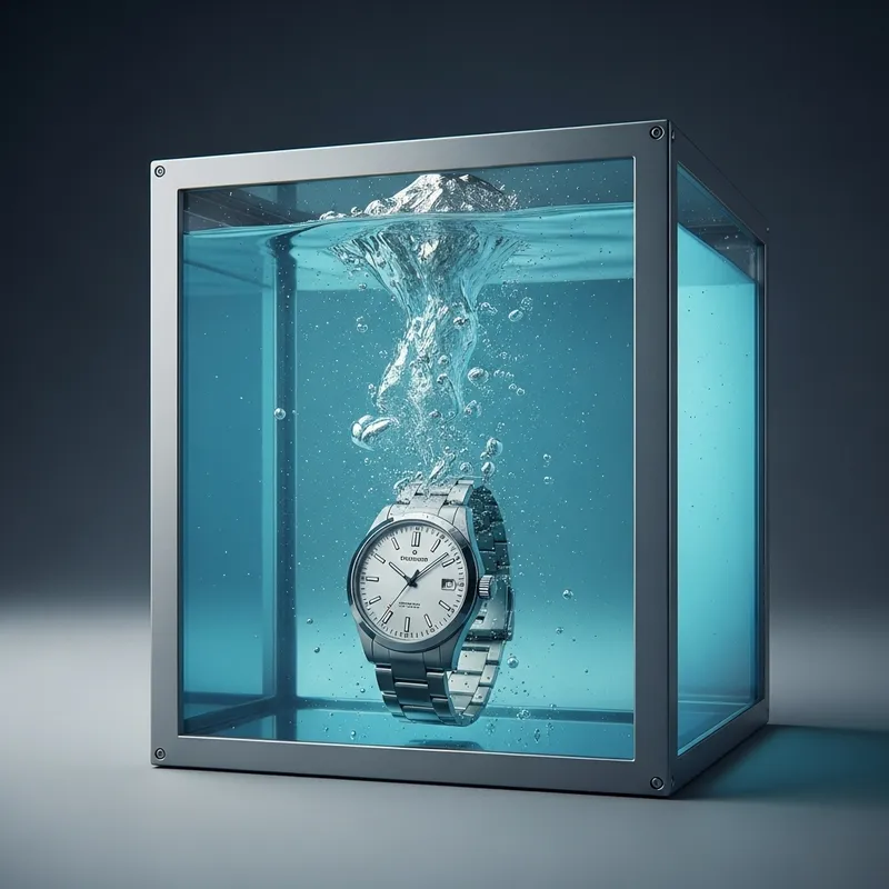 Stylish Wristwatch in Glass Water Box Stylish Wristwatch in Glass Water Box