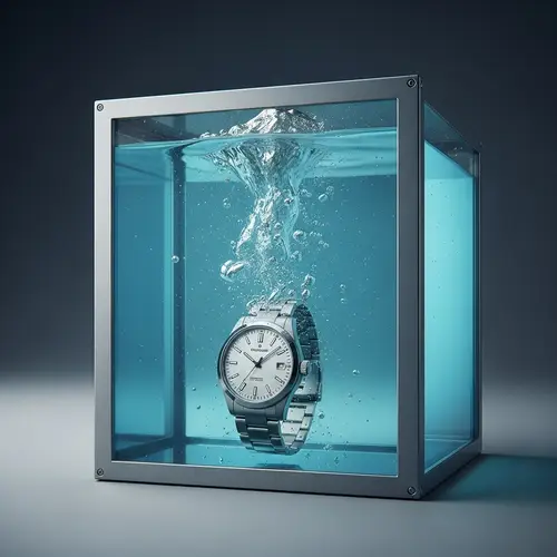 Stylish Wristwatch in Glass Water Box