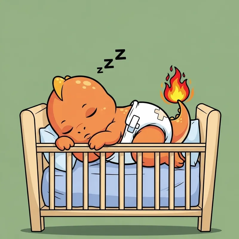 Cute Charmander Pokemon Sleeping in Crib | Vector PNG Cute Charmander Pokemon Sleeping in Crib | Vector PNG
