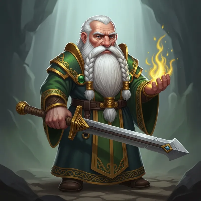 Dwarf Cleric with White Beard in Green Attire | Fantasy Art