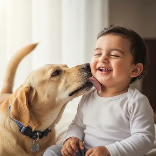 Joyful Toddler and Dog Happy Moment | Heartwarming Scene