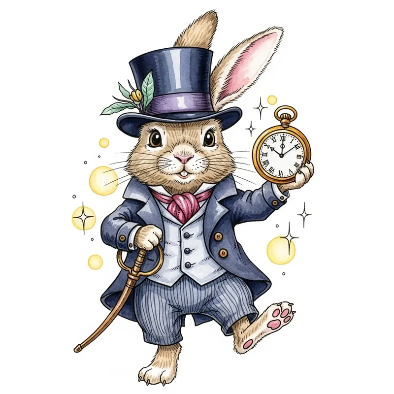 Whimsical Rabbit | Top Hat & Pocket Watch Watercolor Art