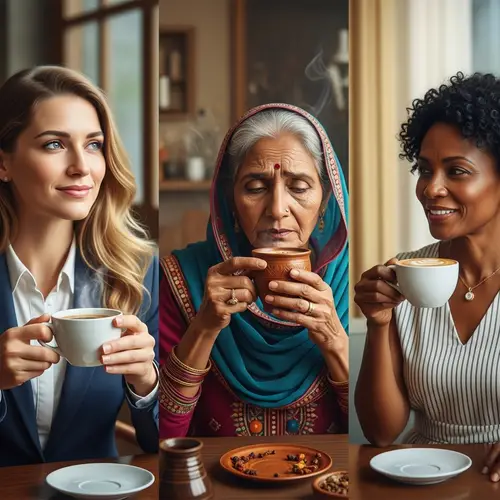 Diverse Women Enjoying Coffee in Cultural Attire