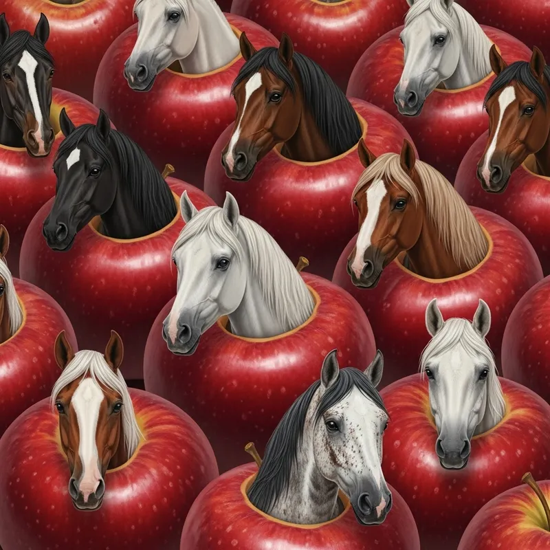 Charming Horses Among Red Apples
