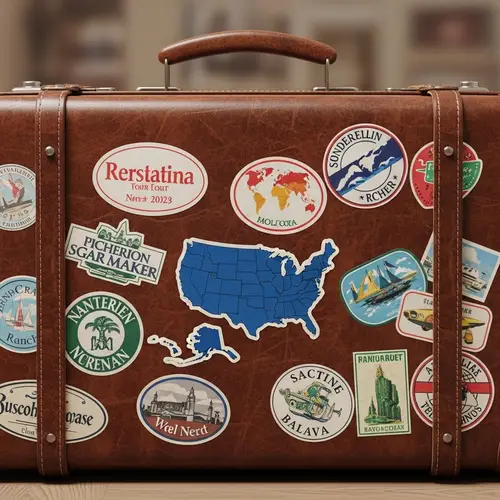 Vintage Leather Suitcase with Global Destination Stickers