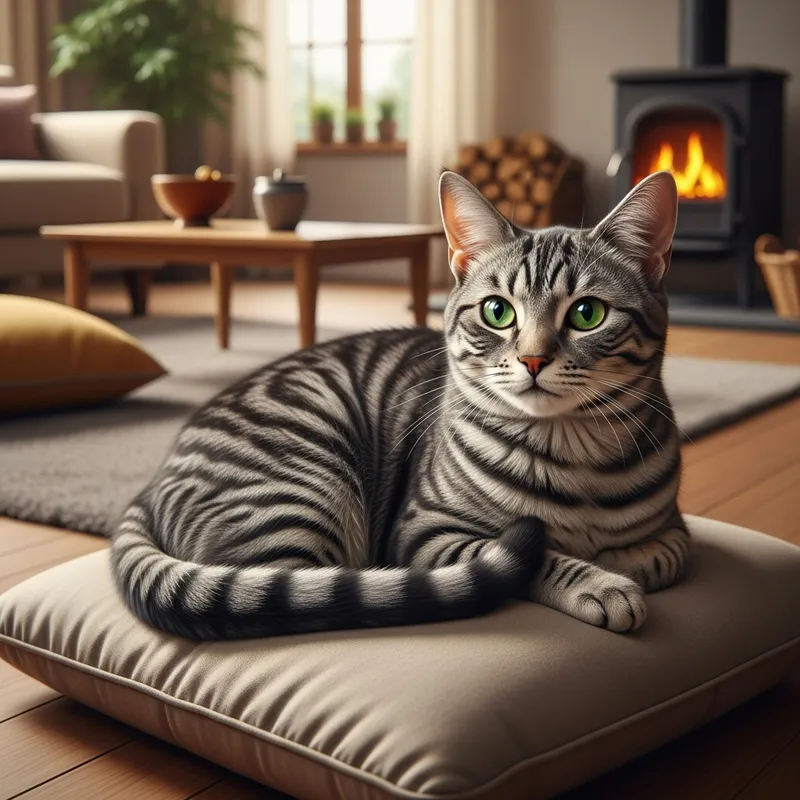 Adorable Cat Lounging on Cozy Cushion
