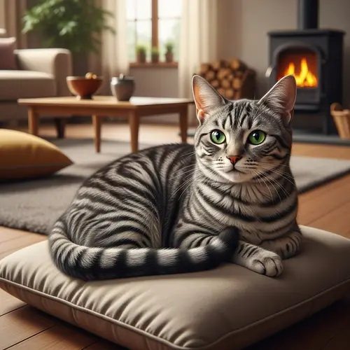 Adorable Cat Lounging on Cozy Cushion