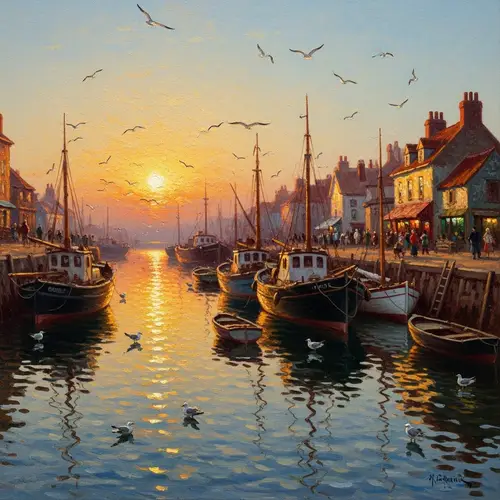 Beautiful Harbor at Sunset: Impressionism Art