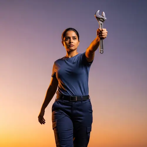Empowering South Asian Woman with Adjustable Wrench - Strength & Capability