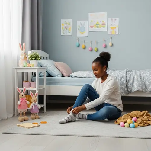 6-Year-Old African Descent Schoolgirl Relaxing in Bedroom After School