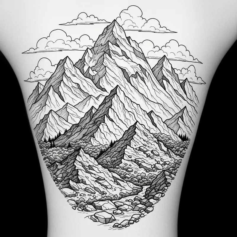 Majestic Mountain Tattoo - Peaceful Escape Design