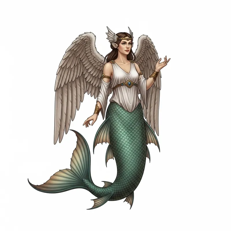 Enchanting Mermaid with Angel Wings Illustration