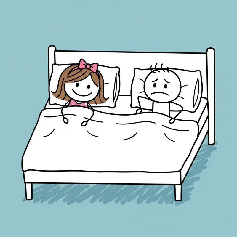 Cute Girl with Brown Hair and Injured Guy Stick Figures in Bed