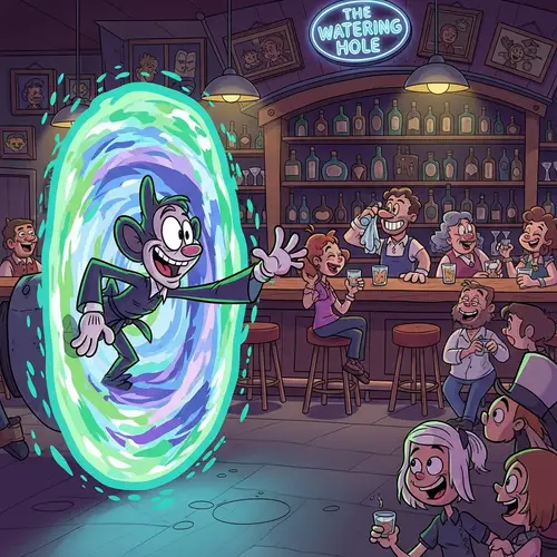 Cartoon Character Coming Through a Portal