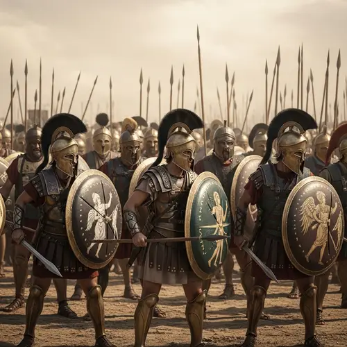Ancient Greek Warriors in Bronze Armor - Courage and Determination