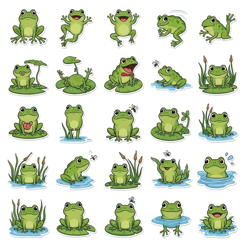 Cute Green Frog Stickers Set - 20 Pieces for Telegram Messaging