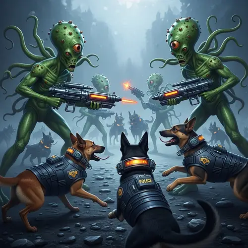 Aliens vs Police Dogs: Intergalactic Battle Unfolds