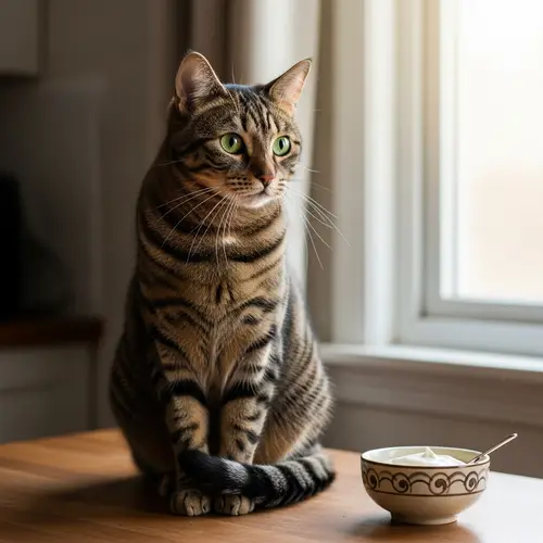 Adorable Tabby Cat on Kitchen Table | Green Eyes