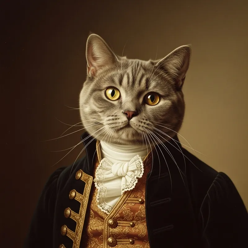 Regal British Shorthair Cat in 18th-Century Portraiture Style