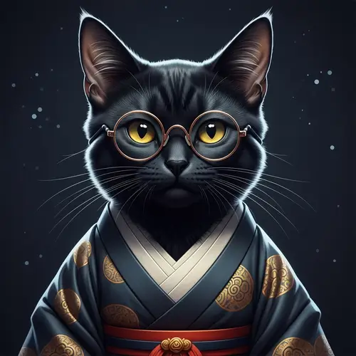Adorable Black Cat with Glasses | Asian Aesthetic
