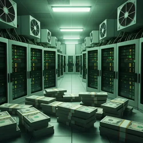 Green Data Center with Advanced Servers and Currency Banknotes