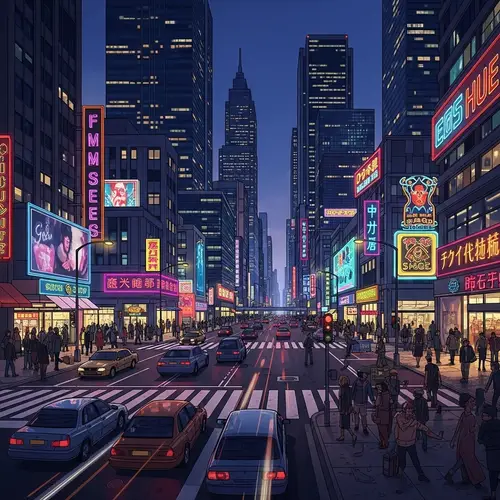 Vibrant Urban Landscape | Cityscape with Skyscrapers & Neon Lights