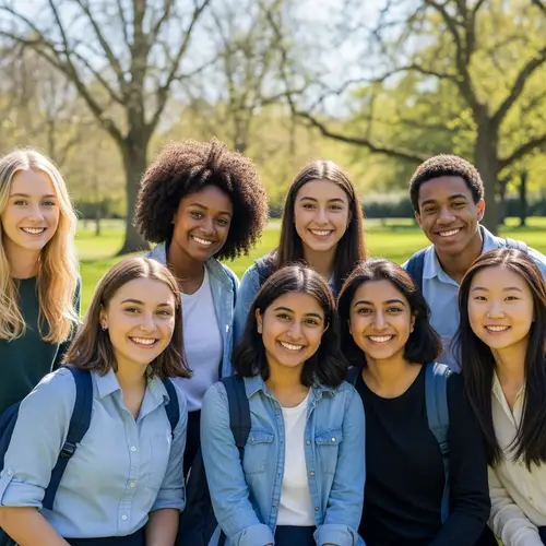 Diverse High School Students on Joyful Excursion in Park