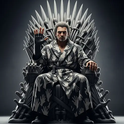 Ambiguous Figure on Eerie Throne - Surreal Artwork