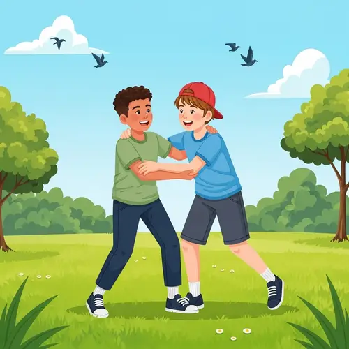 Casual Affection: Playful Scene of 14-Year-Old Boys at Sunny Park